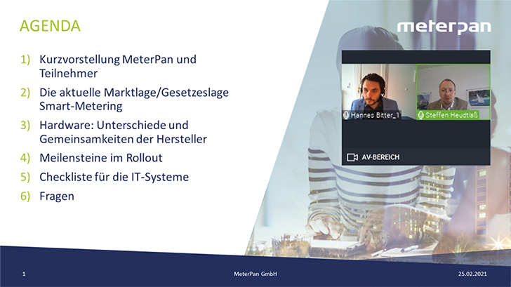 Agenda Präsentation von MeterPan mit Videokonferenz-Segment