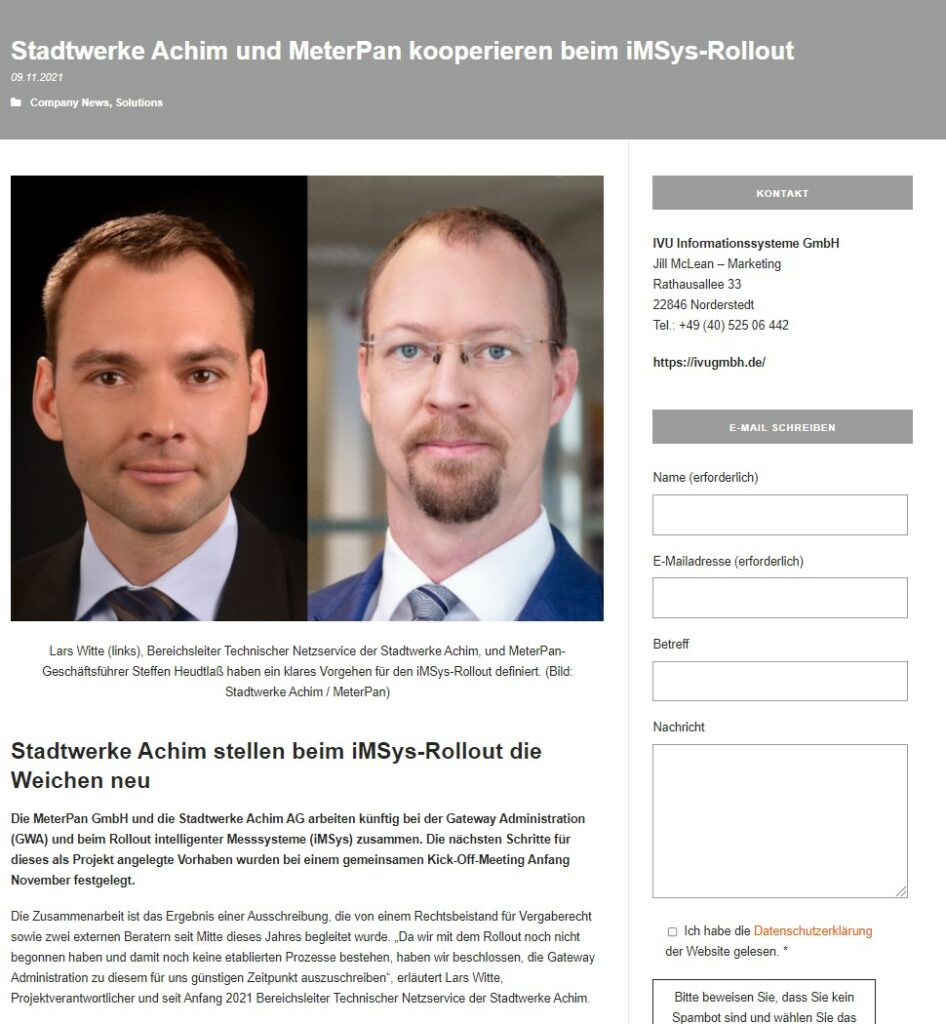 Stadtwerke Achim und MeterPan kooperieren beim iMSys-Rollout